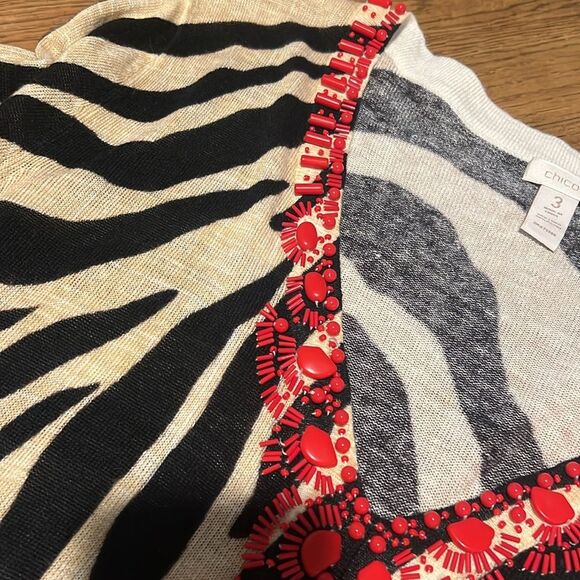 Chico's Women's Zebra Jeweled Ruby Pullover Sweater Sz 3 (US XL/16) Linen Blend - Picture 12 of 13